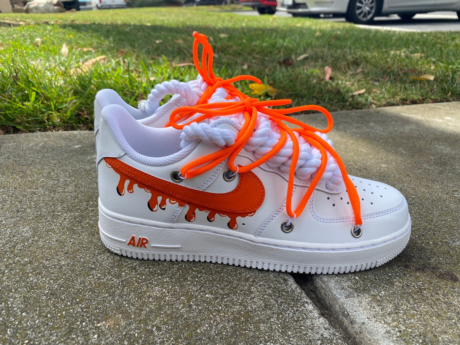 Drippy White Air Forces With Rope Laces and off White Inspired Etsy Drippy White Air Forces With Rope Laces and off White Inspired Etsy