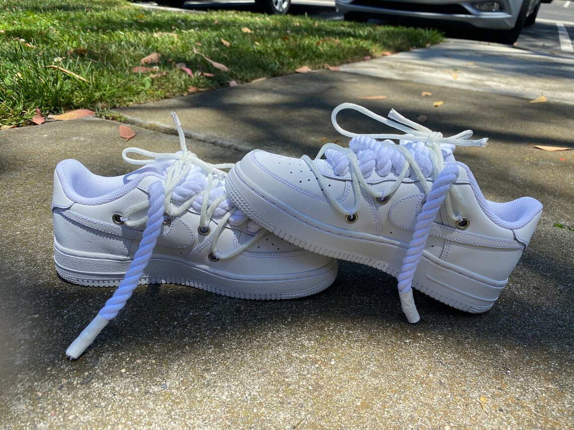 Custom All White or All Black Air Forces With Rope Laces and Etsy