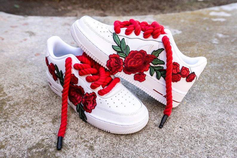 Custom pair of flower patch air force 1's w/ rope laces 
