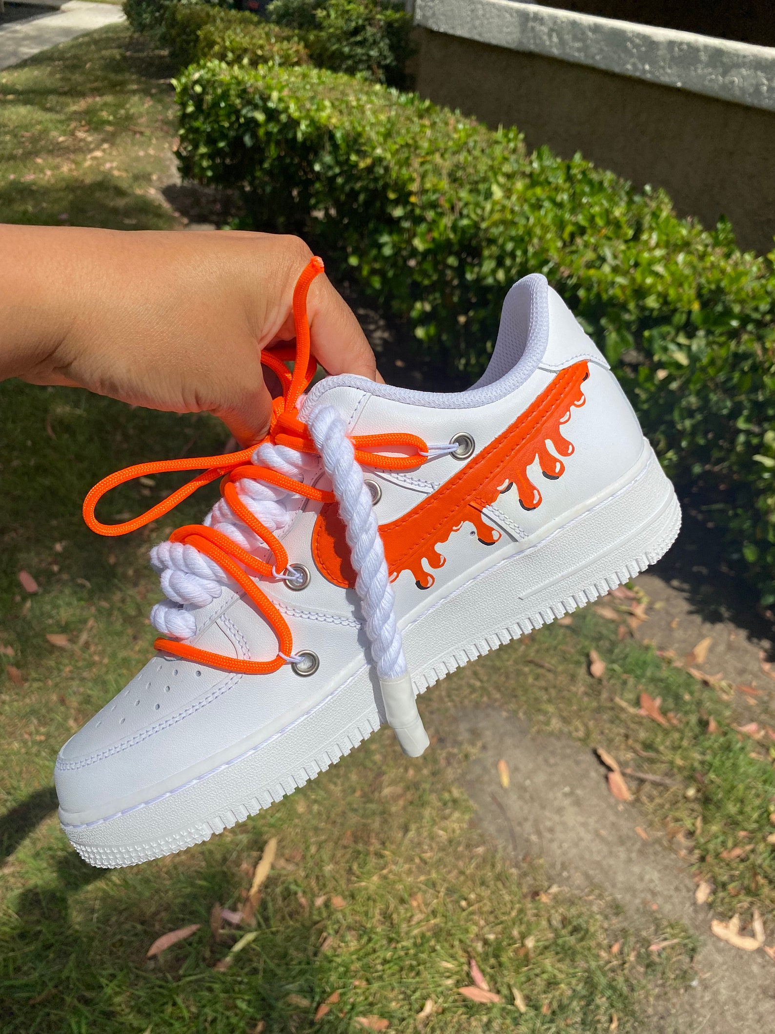 Drippy White Air Forces With Rope Laces and off White Inspired Etsy Drippy White Air Forces With Rope Laces and off White Inspired Etsy