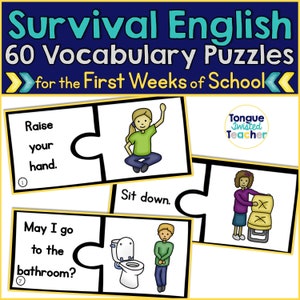 Survival Englisch Rätsel Fragen Kommandos Classroom ESL Vokabeln für ELLs und Newcomer