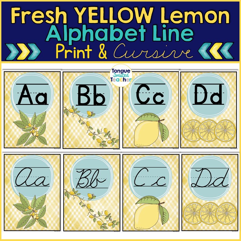 Lemon Cursive Fresh Yellow Lemon Theme Alphabet Line Print and Cursive - Etsy