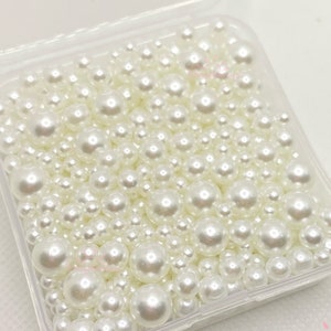 Pearl white no hole Beads 3mm-8mm mix with container, decorative pearl white beads, pearl white beads with no holes