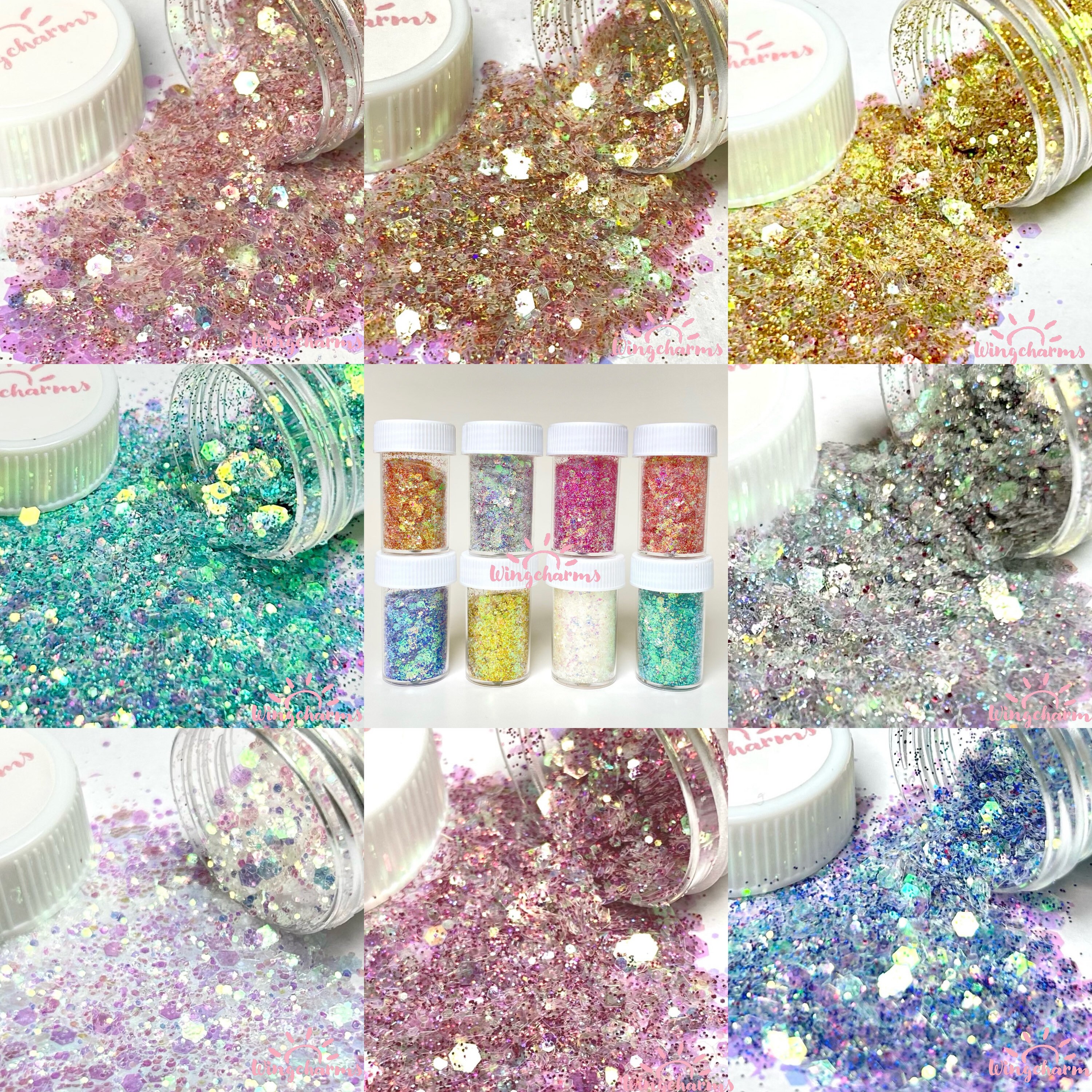 𝐆𝐀𝐁𝐎𝐗 8 Jars Ice Blue Cosmetic Chunky Glitter Set, Holographic Nail  Glitter Resin Glitter Fine Powder +1mm+2mm+3mm Sequins Flakes, Iridescent  Art