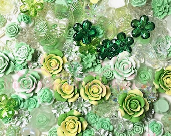 Green Flower charms Mixed  Baroque Style Flower Cabochon Charms, decoden charms, cabochons, rose charms, resin charms