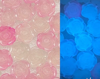 GLOW Pink Gradient Rose Charms , luminous rose decoden charms, glowing cabochons, rose charms, glow resin charms, luminous