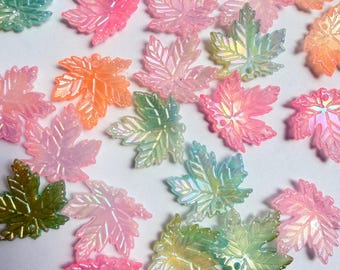 20pc Iridescent Maple Leaf Charms, Gradient Acrylic Pendants for Jewelry Making (20mm)