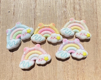 5 dijes de arcoíris Kawaii, dijes de arcoíris Decoden, cabujones del clima, dijes de colores pastel, cabujones versátiles, dijes de resina con parte posterior plana