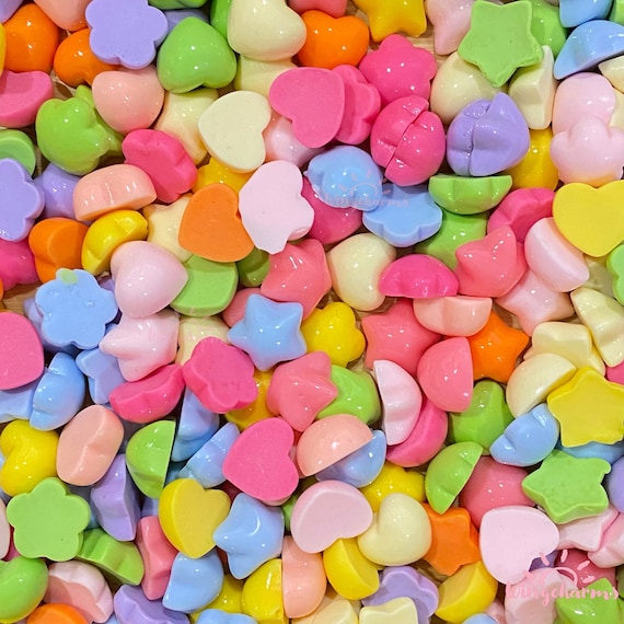 10-50pc Pastel Mini 1cm Decoden Cabochon Pack, Small heart Charms, Small Cabochon, pastel color charms mix, flat back mini resin charms