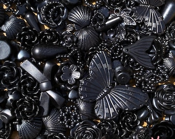 black  Rose Baroque Style Charms ( 100+pcs ), decoden rose charms mix , flower cabochons, rose charms, flower charms mix  50g