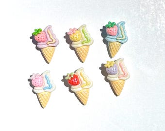 6 dijes de helado Kawaii, dijes de dulces Decoden, cabujones de postre, dijes de colores pastel, cabujones versátiles, dijes de resina con parte trasera plana