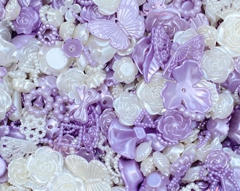 Dijes de estilo barroco de rosas blancas y moradas mixtas, dijes decodificados, cabujones, dijes de rosas, dijes de resina