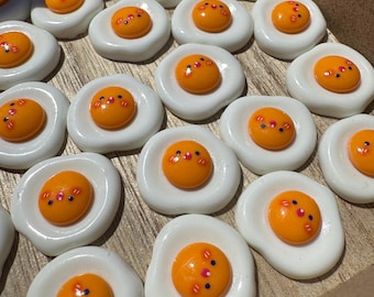 5pc Kawaii  Egg charms , Decoden egg charms, Smiley egg Cabochons,  food charms, food  cabochons, flat back resin charms