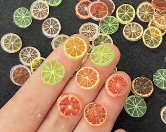 Mezcla de cabujones de naranja y cítricos en miniatura, lindos dijes de frutas Kawaii, dijes de resina en miniatura de base plana, 30 unidades.