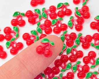 Mini Red Cherry Cabochon Mix, Cute Kawaii fruit mini Charms,flat back resin mini charms 50pc
