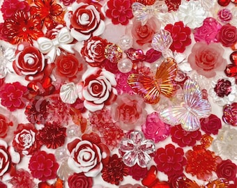Red Flower charms Mixed  Baroque Style Flower Cabochon Charms, decoden charms, cabochons, rose charms, resin charms