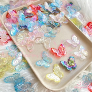 Rainbow iridescent butterflies Cabochon Charms set of 5, decoden charms, cabochons, butterfly charms, resin charms