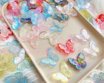 Rainbow iridescent butterflies Cabochon Charms set of 5, decoden charms, cabochons, butterfly charms, resin charms