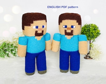DIY Amigurumi Blocky Man Crochet Pattern: Nosew Pixel Doll pattern (PDF download)