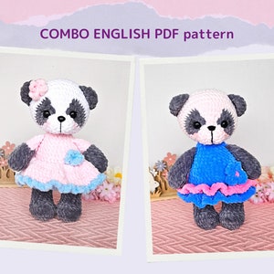 DIY Crochet panda PATTERN PDF - Amigurumi panda pattern - Combo plush panda girl - Easy crochet soft toy pattern