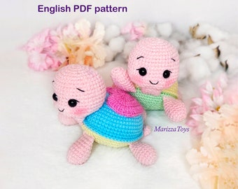 Easy Crochet Turtle with heart PATTERN PDF - Amigurumi nosew pattern