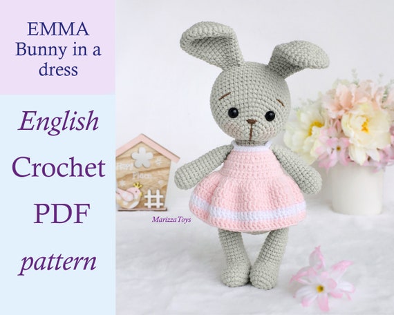Amigurumi Bunny in dress crochet pattern for beginners, PDF
