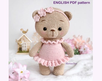 Crochet bear PATTERN PDF - Amigurumi teddy bear pattern - Rosie the ballerina bear - Easy crochet toy pattern