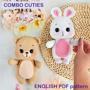 DIY Teddy Bear and Bunny COMBO Amigurumi Crochet Patterns - PDF tutorial - Instant Download