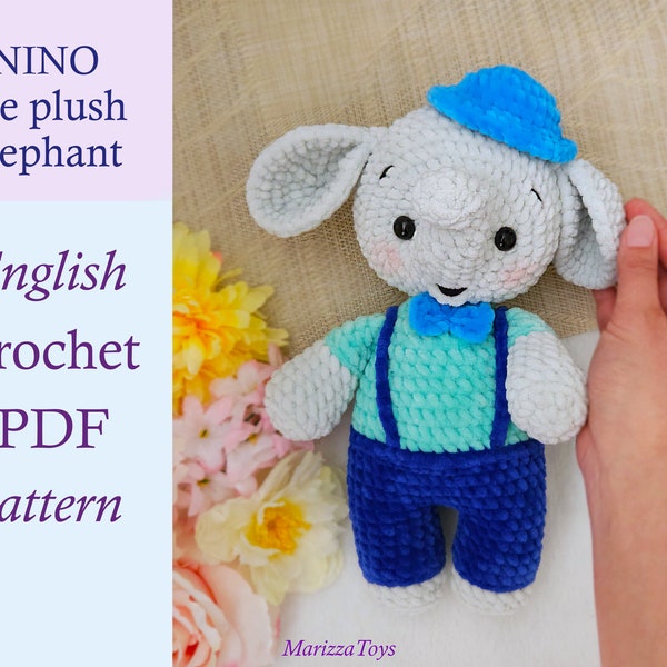 Crochet PATTERN elephant, Crochet elephant amigurumi pattern, Amigurumi elephant, Cute animals pattern, Easy crochet pattern