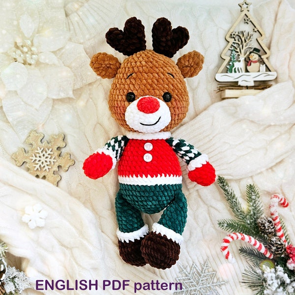 Easy Crochet Christmas reindeer PATTERN PDF - Amigurumi Christmas deer Ruddy pattern