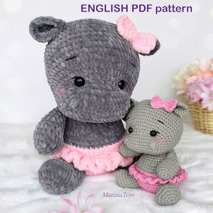 Crochet PATTERN hippo, Crochet hippo amigurumi pattern, Plush hippo, Amigurumi hippo, Cute animals pattern, Easy crochet pattern