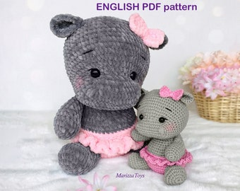 Crochet PATTERN hippo, Crochet hippo amigurumi pattern, Plush hippo, Amigurumi hippo, Cute animals pattern, Easy crochet pattern
