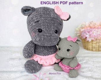 DIY Crochet PATTERN hippo, Crochet hippo amigurumi pattern, Plush hippo, Amigurumi hippo, Cute animals pattern, Easy crochet pattern