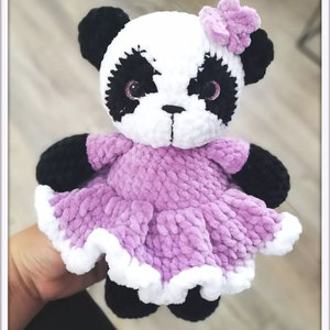 DIY Panda Amigurumi Pattern Cute Crochet Tutorial PDF Plush panda in pink dress image 7
