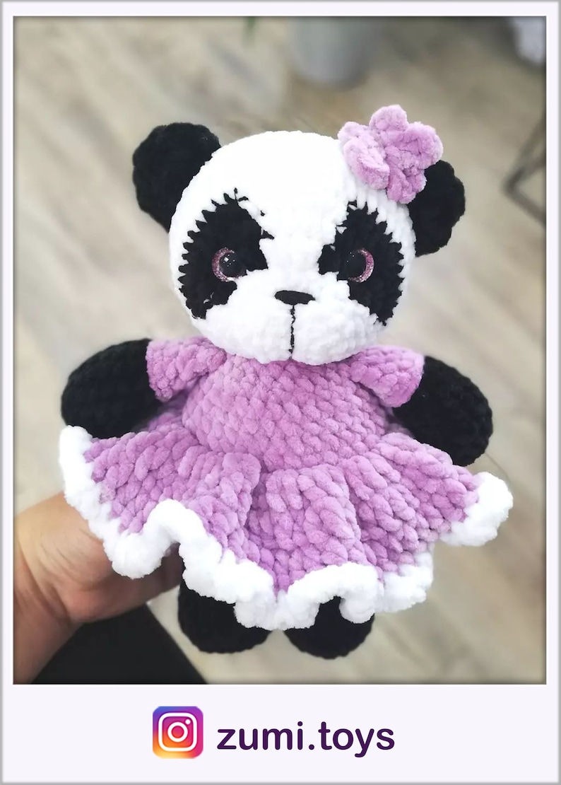 DIY Panda Amigurumi Pattern Cute Crochet Tutorial PDF Plush panda in pink dress image 7