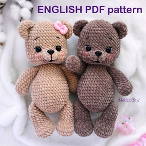 Crochet bear PATTERN PDF - Easy amigurumi teddy bear pattern - Plush bear Lu soft toy pattern