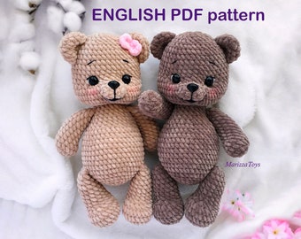 Crochet bear PATTERN PDF - Easy amigurumi teddy bear pattern - Plush bear Lu soft toy pattern