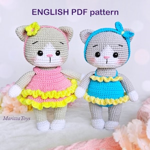 Kitten crochet PATTERN , Crochet cat amigurumi pattern, Amigurumi kitten with two outfits, Easy crochet pattern