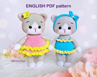 DIY Kitten crochet PATTERN , Crochet cat amigurumi pattern, Amigurumi kitten with two outfits, Easy crochet pattern