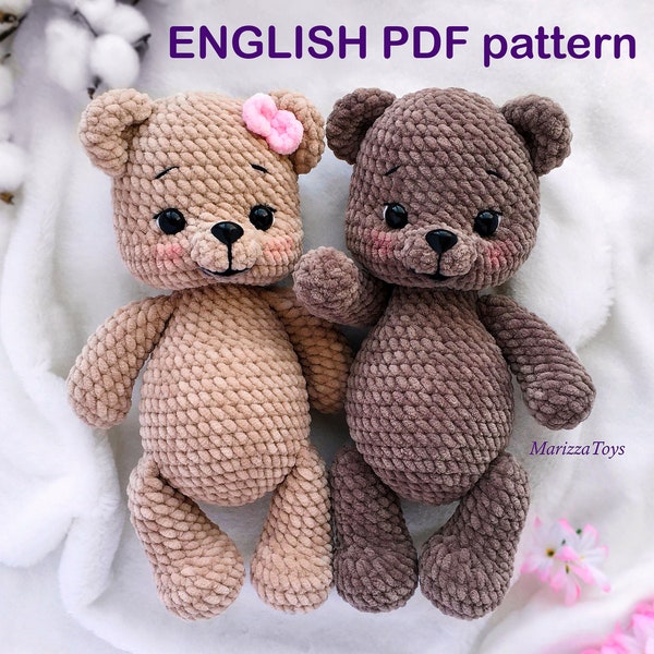 Häkelmuster für Bären im PDF-Format – Einfaches Amigurumi-Teddybär-Muster – Plüschbär-Lu-Stofftier-Muster