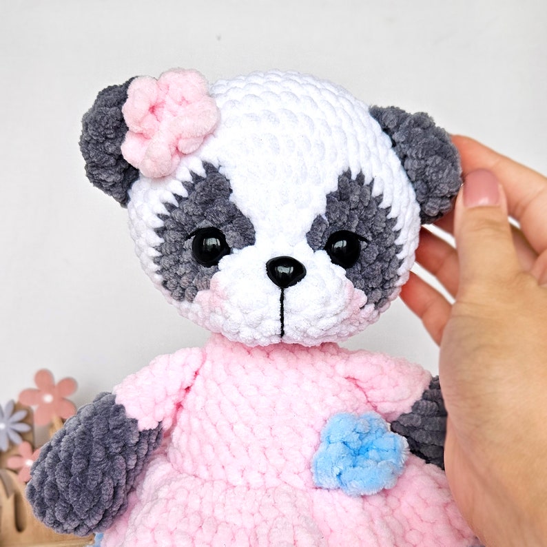 DIY Panda Amigurumi Pattern Cute Crochet Tutorial PDF Plush panda in pink dress image 3