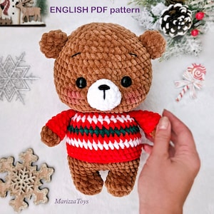 Schema PDF per orsetto di Natale all'uncinetto fai da te - Schema PDF per orsetto di Natale amigurumi facile