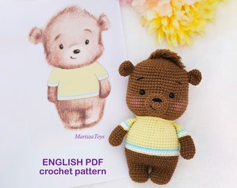 PATTERN ours au crochet, Modèle amigurumi ours au crochet, Modèle ours en peluche, Amigurumi ours, Modèle animaux mignons et Modèle facile au crochet