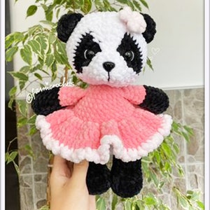 DIY Panda Amigurumi Pattern Cute Crochet Tutorial PDF Plush panda in pink dress image 8
