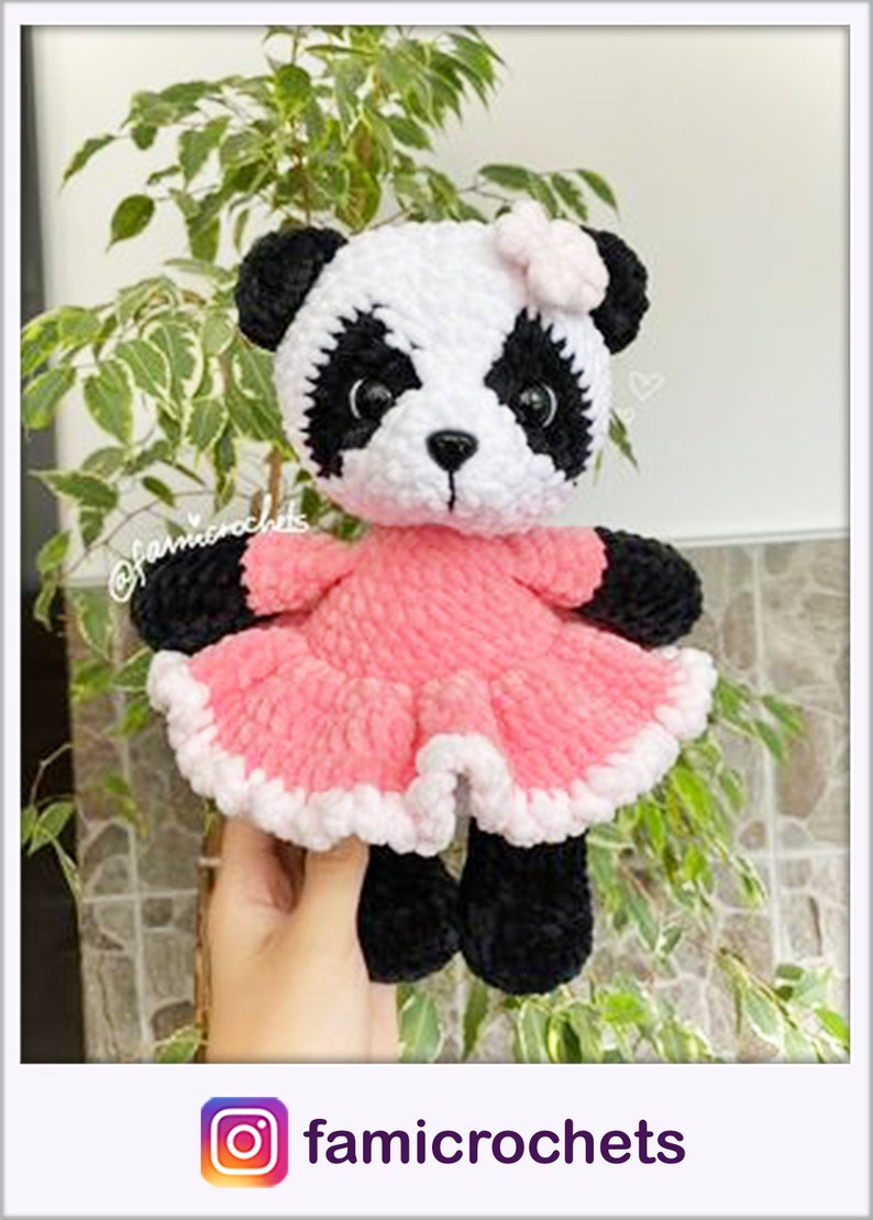 DIY Panda Amigurumi Pattern Cute Crochet Tutorial PDF Plush panda in pink dress image 8