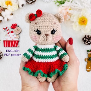 Schema PDF per orsetto di Natale all'uncinetto fai da te - Schema PDF per orsetto di Natale amigurumi facile
