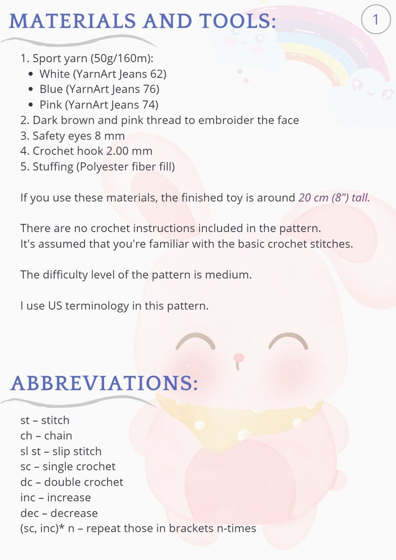 DIY Bunny Crochet PATTERN PDF , Crochet Bunny Amigurumi Pattern