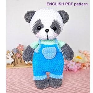 Crochet panda PATTERN PDF - Amigurumi panda pattern - Plush panda boy - Easy crochet soft toy pattern