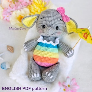 Crochet PATTERN elephant, Crochet elephant amigurumi pattern, Amigurumi elephant, Cute animals pattern, Easy crochet pattern image 1