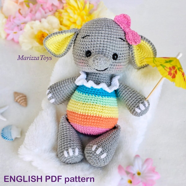 Crochet PATTERN elephant, Crochet elephant amigurumi pattern, Amigurumi elephant, Cute animals pattern, Easy crochet pattern